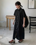 Dakono Collar Pocket Button Long One Piece