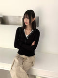 Evia Ttoto Button Slim Ribbed Hooded T-Shirt