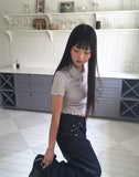Soming Flower Round Collar Frill Short Sleeve T-Shirt