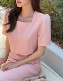Evian Square Short Sleeve Tweed Two-Piece One Piece