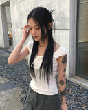 Cowl Layered Halter Ribbon T-Shirt