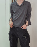 Div Ribbed Henley Neck Long Sleeve Tee