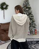 Fedon Stripe Warmer Knit Hood Zip-up