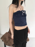 Hipsy Festival Ribbon Color Matching Shirring Slit Tube Top