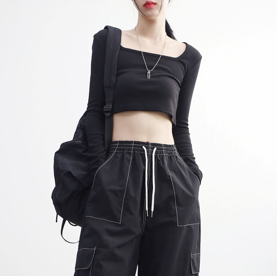 Square-neck cropped T-shirt