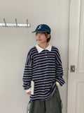 [Unisex] Melandy Stripe Collar Long Sleeve Tee