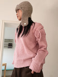 Shabu Eyelet Slit Ribbon Strap Long Sleeve Knit