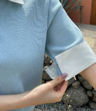 Mailing Layered Color Matching Shirt Zip-up Knit