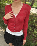 Lining Dot V-neck See-through Crop Cardigan