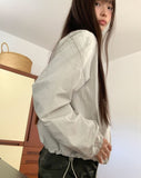 Shuni no-collar snap button string pocket crop overfit jacket
