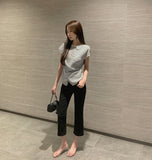 Hem Side Slit Ankle Length Capri Span Cotton Pants
