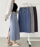 Summer Tencel Cooling Back Slit Span H-Line Denim Skirt