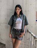 Country pin check semi-crop short sleeve shirt