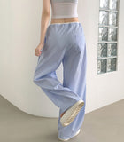 Summer Color Matching Stripe Banding Wide Pants