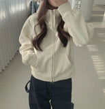 Two-Way Fleece High Neck Thick Hood Zip-Up