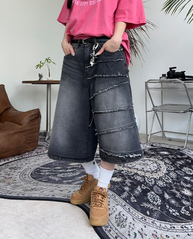 【SATIIIZ】Kaid Unbalance Bermuda Denim Pants SATIIIZ (サティーズ) - カイドアンバランスバミューダデニム