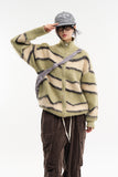 Wavy color block wool zip-up knit