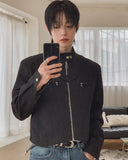 Marron stand-collar cropped jacket