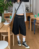 Poly Stripe Bermuda Slacks (+Belt Set)