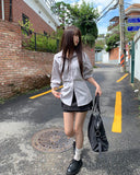 Suhi Rivet Pocket Strap Loose Fit Long Sleeve Shirt