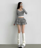 Tiered Flared Mini Underpants Banding Cotton Skirt Pant