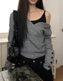 Jinu Sleeve Button Ribbed Wrap Hoodie