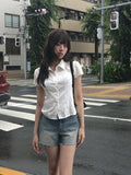 Alone Collar Cap Sleeve Wrinkle Short Sleeve Blouse Shirt