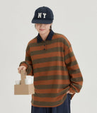 [BAONHAUS] Pinda Stripe Rugby Collar Long Sleeve Tee