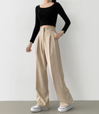 Slacks Flower Two Pintuck Inner Clip Wide Slacks Pants