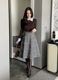 Eble Herringbone Check Flare Wool Skirt