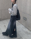 Luxe Black Wash Denim Long Skirt