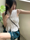 Leeum pleated shirring string sleeveless blouse