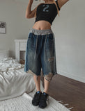 Banding Track Damage Bermuda Denim Pants