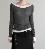 Renne See-through Boat Neck Long Sleeve Tee