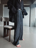 Striped wide pin tuck slacks