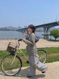 [BAONHAUS] Revish Summer Seersucker Check Banding Wide Pants