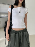 Needs ribbed button unbalanced shoulder t-shirt