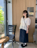 Myuo dot ribbon shirring short sleeve blouse