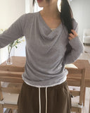 Hitol Lace Fake Layered Shirring Drape T-shirt