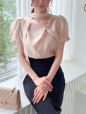 Byen Twist Scarf Short Sleeve Blouse