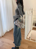 Choppin hem surgical washing denim incision long skirt
