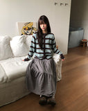Woolen Stripe Round Knit Cardigan