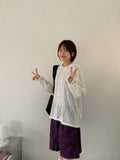 Pings summer see-through hooded long-sleeved tee