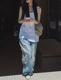 Side Damage Balloon Banding Denim Pants