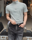 Ziden Half Zip-Up Ribbed Short-Sleeve T-Shirt
