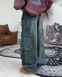 Eater Button Cargo Banding Denim Pants