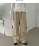 Cotton Two-Way Pocket Knee Shirring Wide Banding Pants
