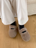 Hoya Winter Fur Angora Velcro Flat Mary Jane Loafers