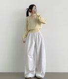 Side Cut Long Balloon Wide Banding Pants