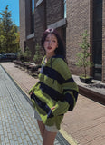Stripe cable hood warmer knitwear